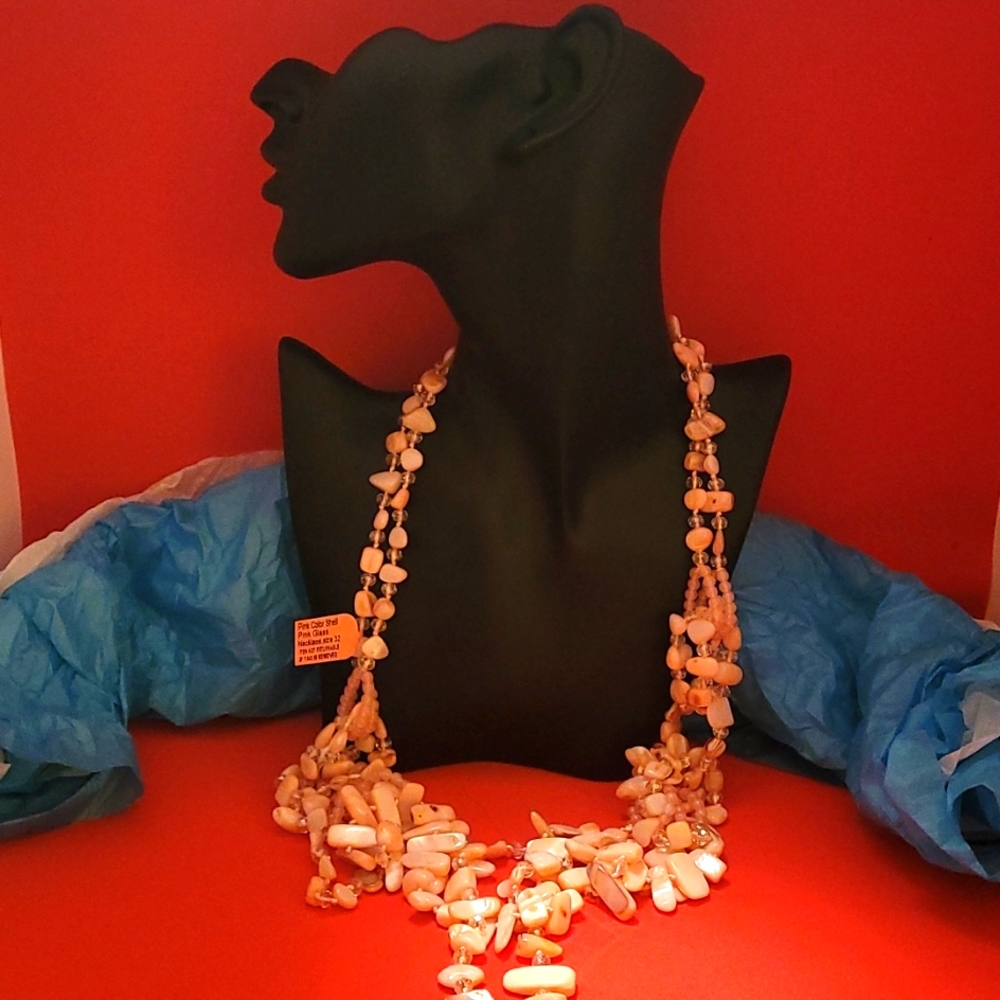32 in Pink glass shell necklace